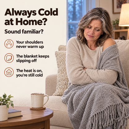 Always cold at home? Woman shivering on the couch